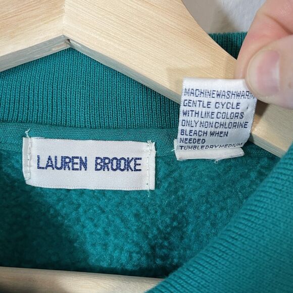 VTG 90s Grannycore Lauren Brooke Collared Crewneck Sweatshirt SIZE MEDIUM Green - Picture 6 of 7